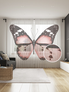 Фототюль JoyArty "Симметрия в мире бабочек", 145x265см, 2 полотна, лента, 50 крючков