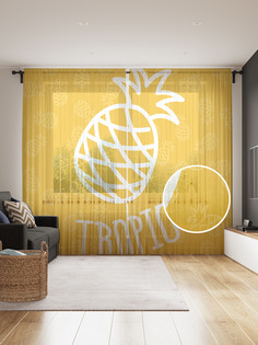 Фототюль JoyArty "Тропический ананас" 145x265см (2 полотна со шторной лентой + 50 крючков)