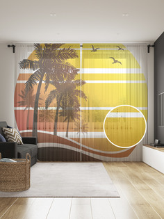 Фототюль JoyArty "Иллюстрированные тропики" 145x265см, 2 полотна, лента, 50 крючков