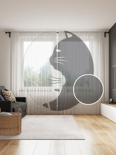 Фототюль JoyArty "Кошачий Инь и ян", 145x265см (2 полотна со шторной лентой + 50 крючков)