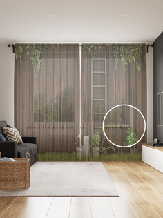 Фототюль JoyArty "Страусы на прогулке" 145x265см, 2 полотна, лента, 50 крючков