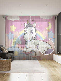 Фототюль JoyArty "Музыкальный единорог" 145x265см, 2 полотна, лента, 50 крючков