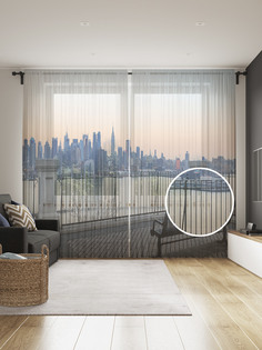 Фототюль JoyArty "Скамейка на рассвете" 145x265см, 2 полотна, лента, 50 крючков