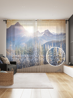 Фототюль JoyArty "Утро в снежном лесу" 145x265см, 2 полотна, лента, 50 крючков