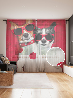 Фототюль JoyArty "Сладка парочка песиков", 145x265см, 2 полотна, лента, 50 крючков