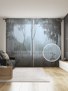 Фототюль JoyArty "Дымка в лесу", 145x265см (2 полотна со шторной лентой + 50 крючков)