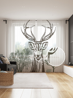 Фототюль JoyArty "Олень надзиратель", 145x265см (2 полотна со шторной лентой + 50 крючков)