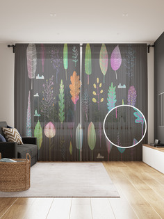 Фототюль JoyArty "Ботаника наив", 145x265см (2 полотна со шторной лентой + 50 крючков)