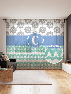 Фототюль JoyArty "Шеврон с монограммой С", 145x265см, 2 полотна, лента, 50 крючков