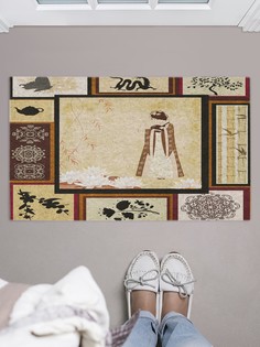 Придверный коврик в прихожую JoyArty Япония: Гейша среди цветов 75x45 см