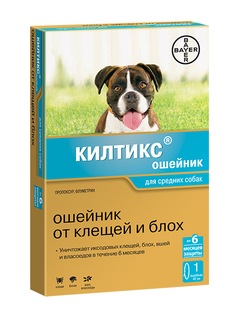 Ошейник для средних собак против клещей, блох, вшей и власоедов BAYER Килтикс длина 48 см