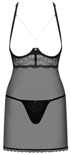 Обольстительная сорочка с открытым лифом Obsessive Pearlove черная S-M