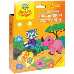 Пластилин шариковый с блестками Приключения Енота, 4 цвета Мульти пульти