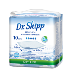 Пеленки впитывающие одноразовые Dr.SKIPP Dry Line 60x40 10 шт., 8069