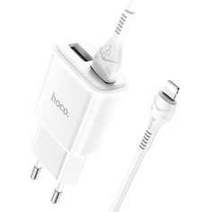 Сетевое зарядное устройство c 2 USB+кабель Lightning Hoco C88A, белое max 2.4A