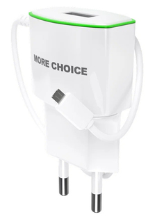 Зарядное устройство More Choice NC40m 1xUSB 1.0A + кабель MicroUSB White-Green 4627151191980