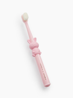 Зубная щетка Happy Baby детская для первых зубов, с мягкой щетиной, заяц розовый, 20009