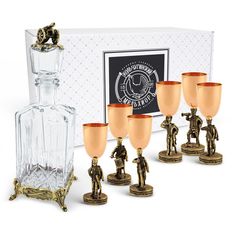 Штоф Кольчугинский мельхиор хрустальный латунный для напитков и 6 рюмок КМ14930706_К