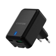 Сетевое зарядное устройство CANYON H20Т 1xUSB, 1xUSB Type-C 3 А черный