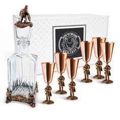 Набор Кольчугинский мельхиор Штоф медный и 6 рюмок Викинги КМ17630706А