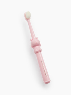 Зубная щетка Happy Baby детская для первых зубов, с мягкой щетиной, медведь розовый, 20009