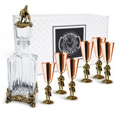 Набор Кольчугинский мельхиор Штоф медный латунный и 6 рюмок Викинги