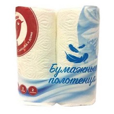 Бумажные полотенца АШАН Красная птица двуслойная белая 2 рулона
