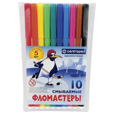 Фломастеры CENTROPEN, 10 цветов, Пингвины, смываемые 7790/10