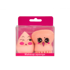 Набор: спонж + щеточка для очищения лица Accessories оранжевый Makeup Sponge 2 пр.