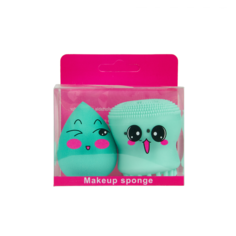 Набор: спонж + щеточка для очищения лица Accessories зеленый Makeup Sponge 2 пр.