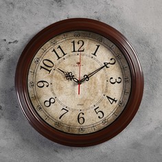 Часы настенные Рубин круглые, "Классика ретро", 35 см, обод коричневый (3527-122)