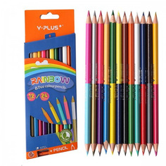 Цветные карандаши двусторонние "Rainbow", 12 штук + точилка Y Plus