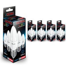 Лампочка Ultra Led С37 8,5W E27, холодный белый свет, E27, 8.5 Вт, Светодиодная, 5 шт.