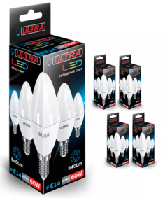 Лампочка свеча Ultra Led С37 8,5W E14, Холодный белый свет, E14, 8.5 Вт, 5 шт.