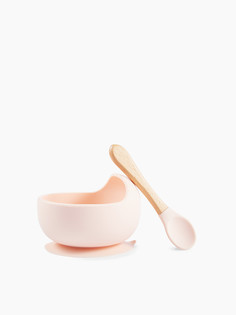 Набор посуды для детей Happy Baby 15064 миска на присоске и ложка, розовый