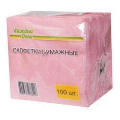 Бумажные салфетки Каждый день однослойные розовые 100 шт