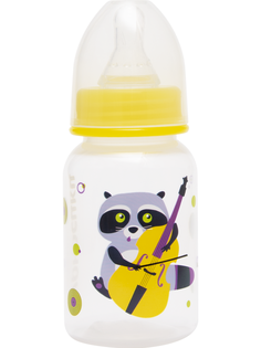 Бутылочка Курносики с крышкой и силиконовой соской молочной, 125 мл, желтый, еноты