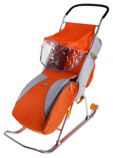 Cанки-коляска Nika Тимка 2 Комфорт+, оранжевые с прозрачным тентом