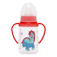 Бутылочка Курносики полипропиленовая с ручками, 125 мл, красный, динозаврик