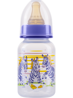 Бутылочка Курносики с латексной соской молочной, 125 мл, синий, зебры