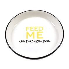 Миска для животных керамическая DUVO+, низкая, Feed Me Meow, чёрно-белая, 13.8см, 180мл