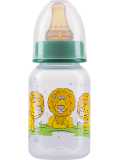 Бутылочка Курносики с латексной соской молочной, 125 мл, зеленый, львы