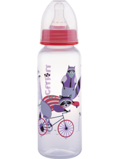 Бутылочка Курносики с крышкой и силиконовой соской молочной, 250 мл, красный, енотики