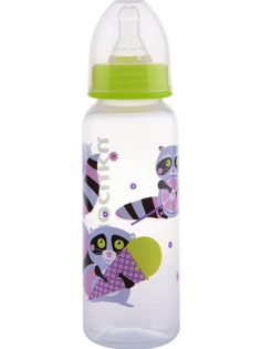 Бутылочка Курносики с крышкой и силиконовой соской молочной, 250 мл, зеленый, енотики