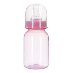 Бутылочка Курносики цветная с силиконовой соской молочной, 125 мл, розовый, без принта