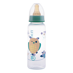 Бутылочка Курносики с латексной соской молочной, 250 мл, зеленый, совы