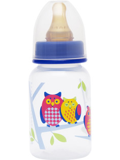Бутылочка Курносики с латексной соской молочной, 125 мл, синий, совы