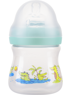 Бутылочка Курносики для кормления с широким горлом, 150 мл, голубой, крокодилы