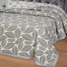 Покрывало Жаккардовое Флора серая 220х235 Евростандарт 100% Хлопок