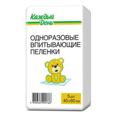 Пеленки Каждый день одноразовые впитывающие 60 x 40 см 5 шт